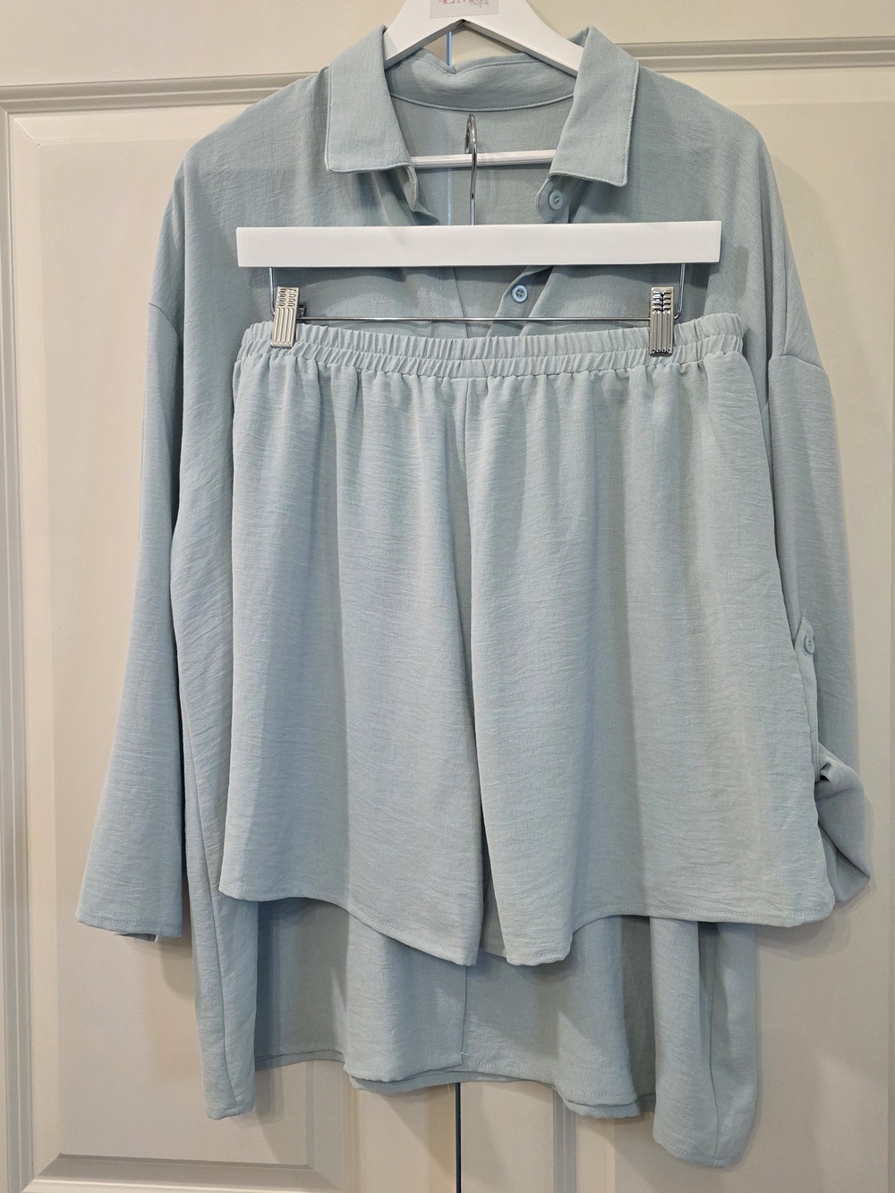 Women's Light Blue Elastic Waist Pull-On Short Set